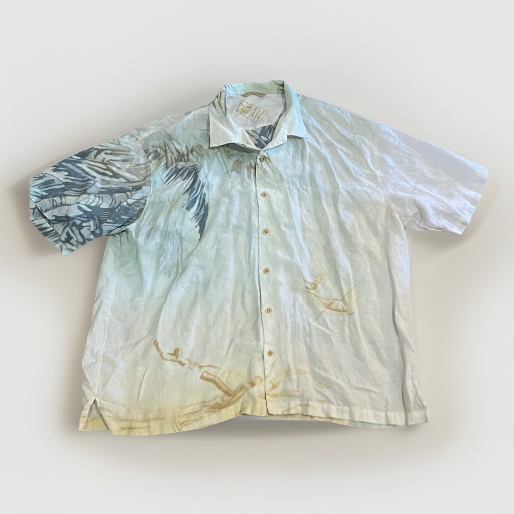 Tommy Bahama Paradise Mens 2XL Floral Beach Camp Hawaiian 100% Linen‎ Shirt